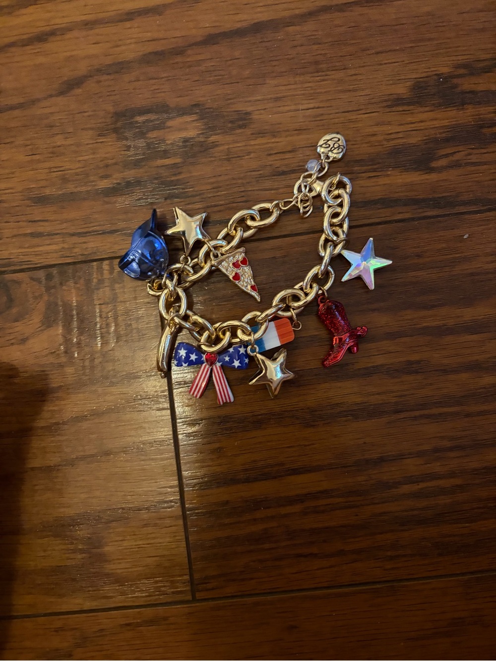Gold-Tone Patriotic Charm Bracelet with Red, Blue and Silver Accents